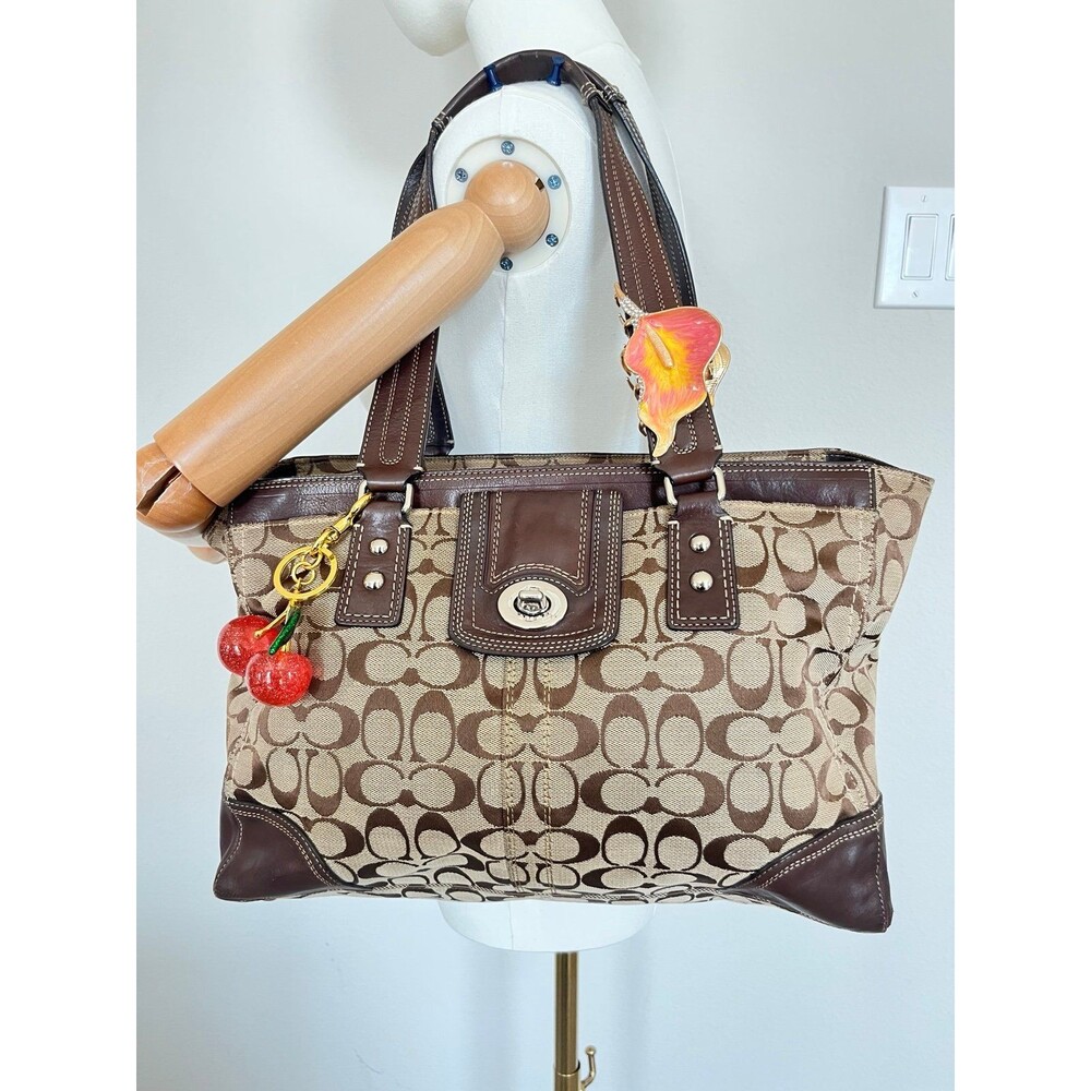 Coach Monogram Canvas Leather Trim Tote Bag